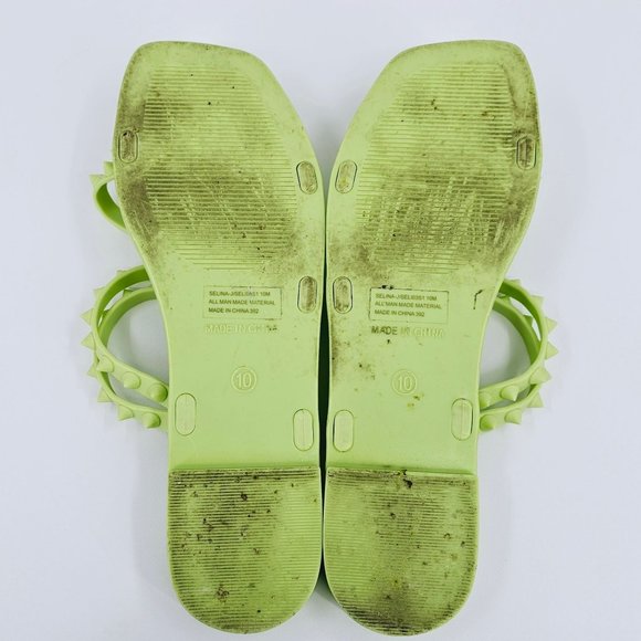 Steve Madden Selina Sandals 10 Lime Green Studded Jelly Square Toe Strappy Flats - Picture 12 of 14